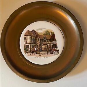 Vintage Charming 7” inch copper/porcelain Village Scene Decorative Plate